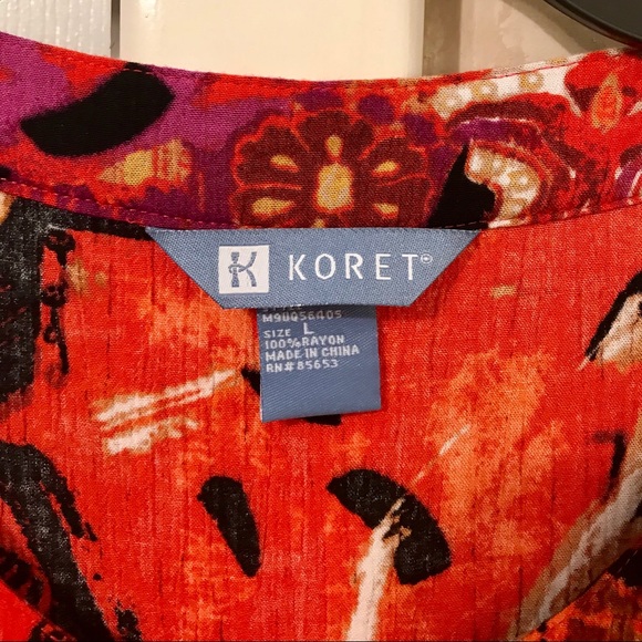 Koret Tunic Blouse Top 3/4 Sleeves Scoop Neck Sz L - Picture 3 of 6